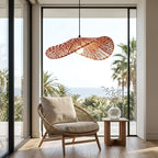 Abat-jour chapeau ondulé en cordelette rouge et blanche, Ø 40 cm