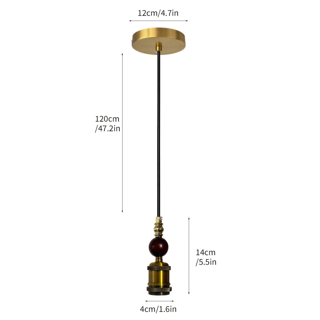 Suspension douille dorée à ampoule apparente, perle brune, 120 cm