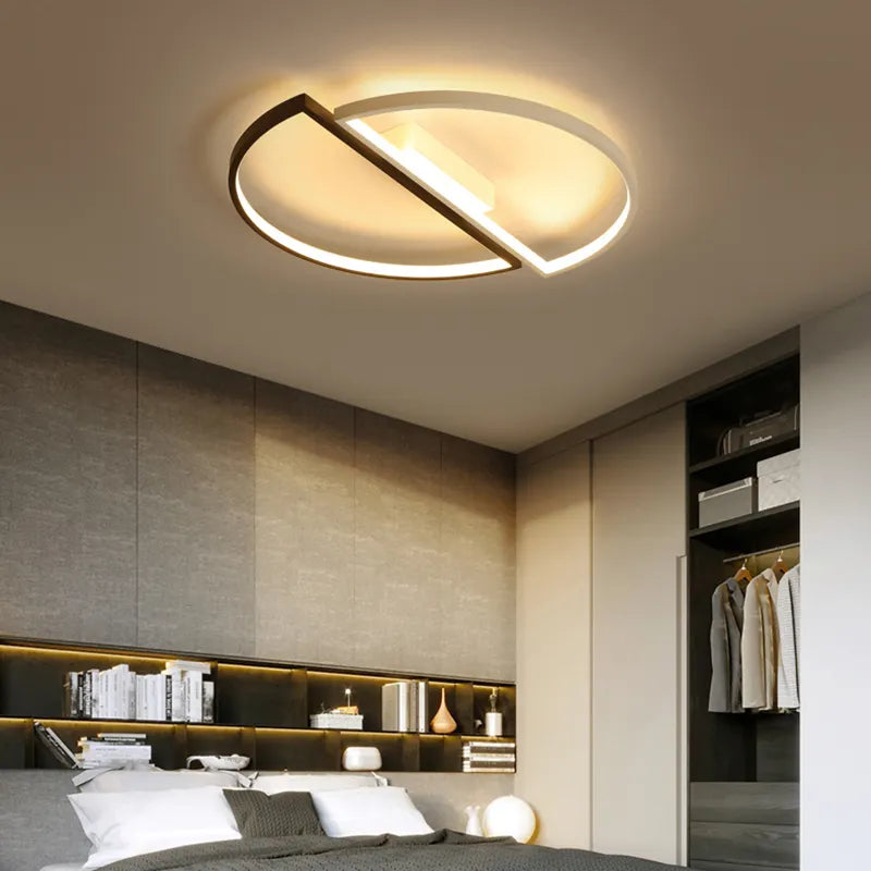Plafonnier LED rond à deux demi-cercles noir et blanc, Ø 45 cm