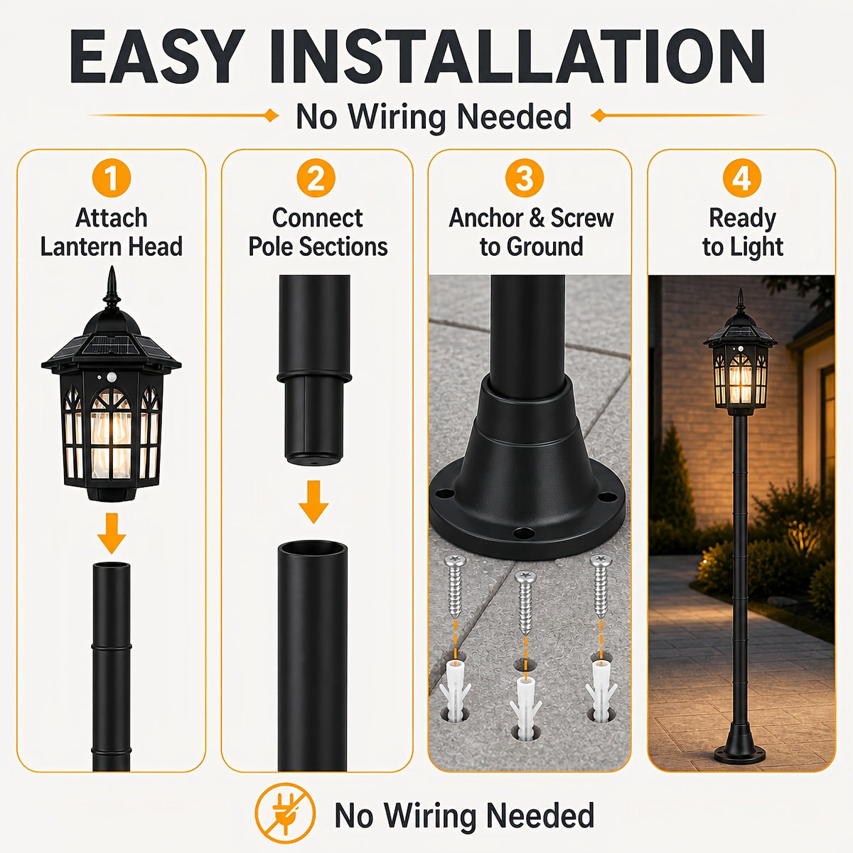 Lot de 2 lampadaires solaires 168 cm à détecteur, lanterne noire