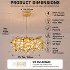Lustre doré à branches et cristaux, 5 lumières G9, Ø 40 cm