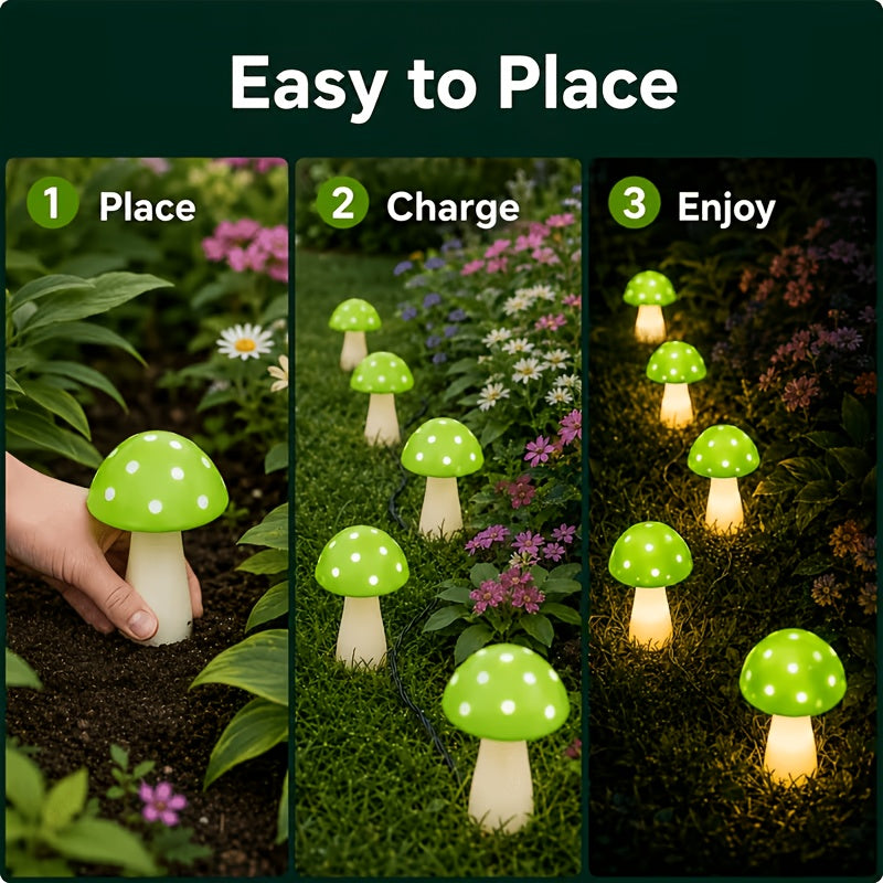 Guirlande solaire de 8 champignons verts à pois, à planter, IP44