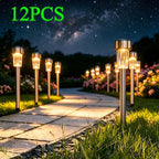 Lot de 12 lampes solaires de jardin à piquet finition inox, 33 cm