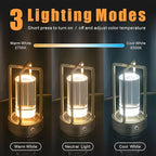Lampe lanterne sans fil rétro, cylindre transparent et cadre métal