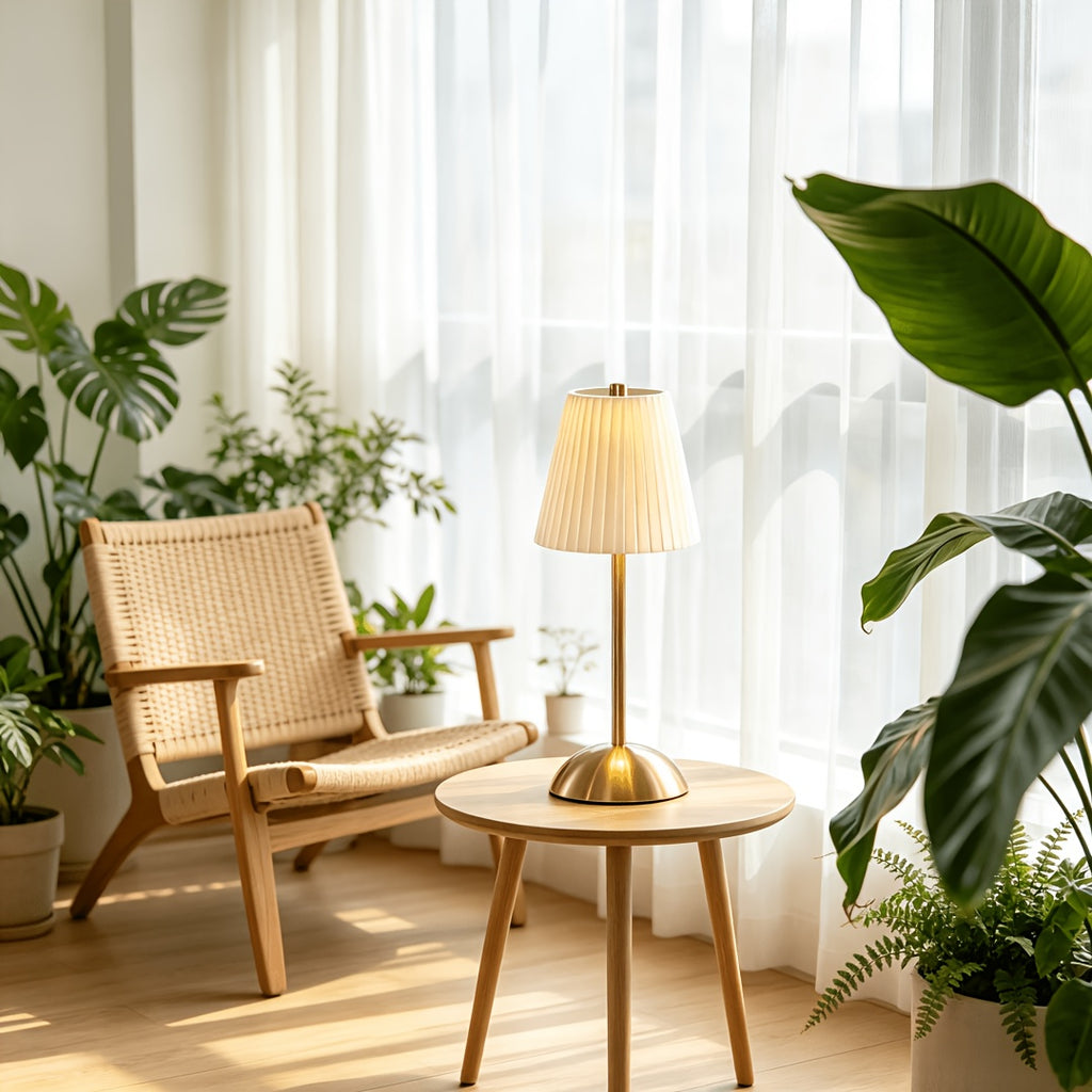 Paire de lampes sans fil plissées, socle doré en dôme, 30 cm