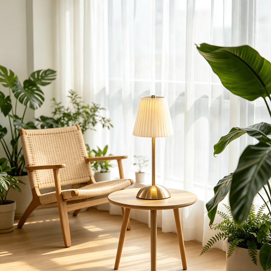Paire de lampes sans fil plissées, socle doré en dôme, 30 cm