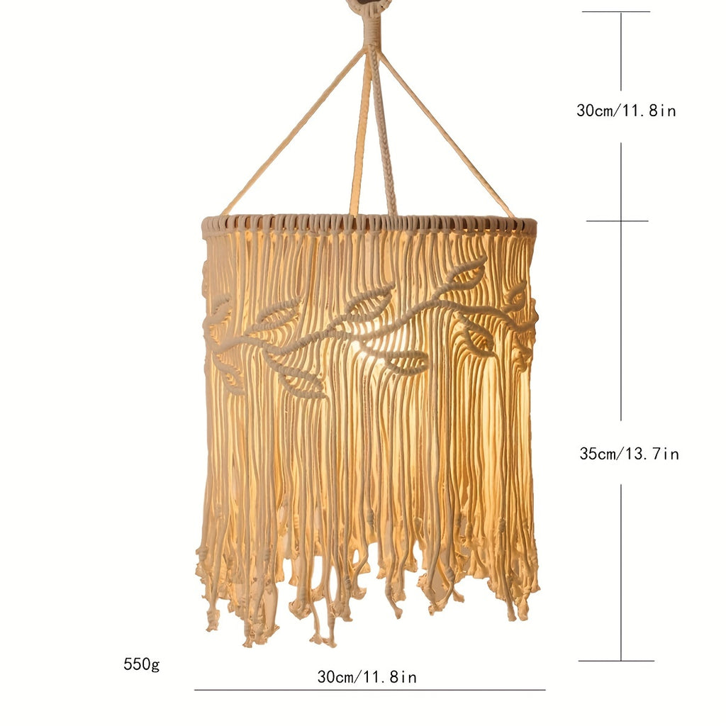 Abat-jour en macramé à franges, motif losanges ou feuillage, Ø 30 cm