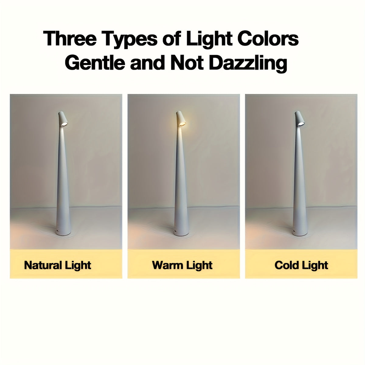 Lampe de table sans fil conique en métal, 45 ou 33,5 cm, 5 coloris
