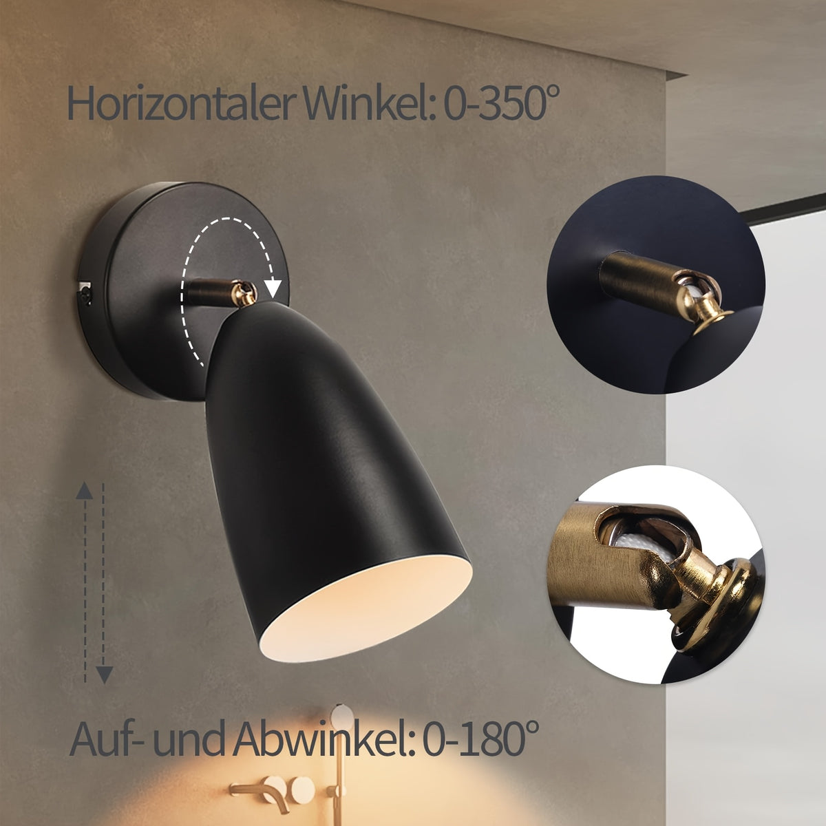 Applique murale spot orientable GU10, noir ou blanc, lot de 2