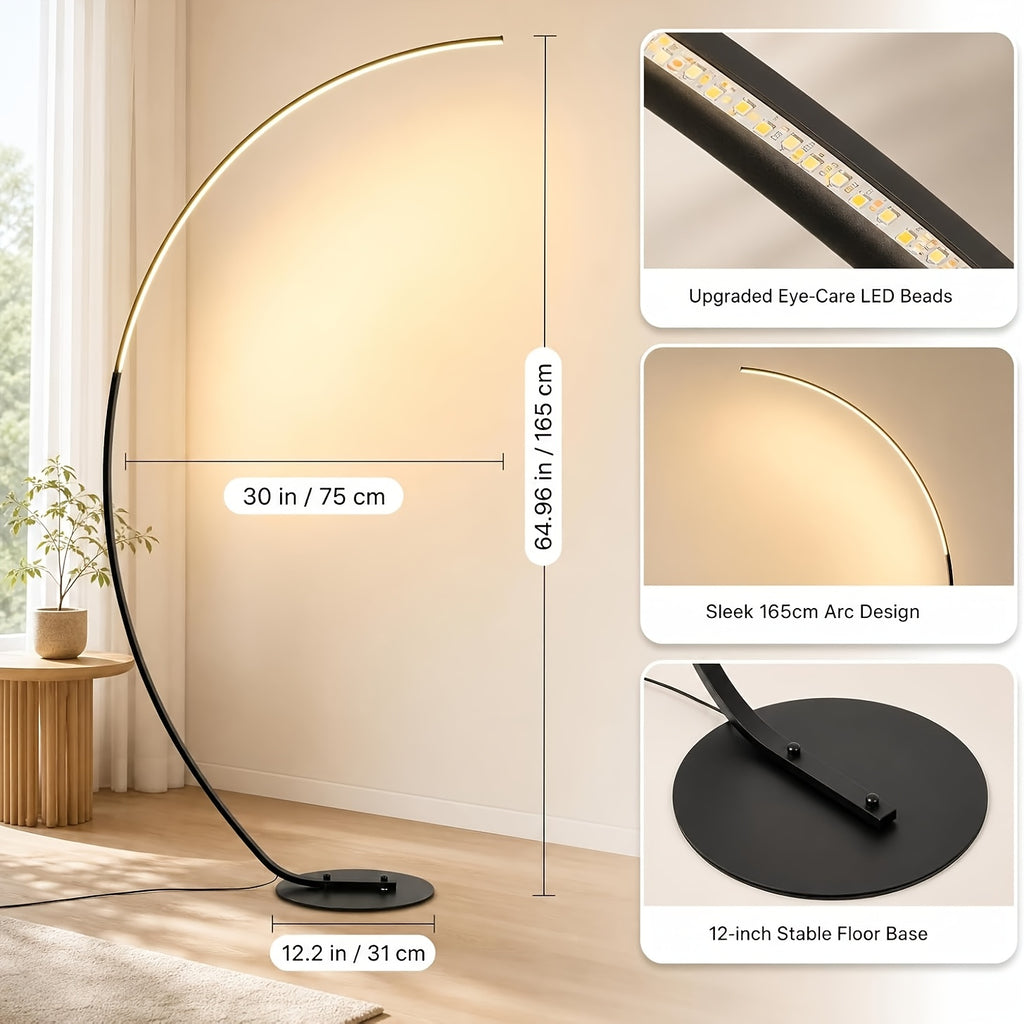 Lampadaire arc LED 165 cm avec télécommande et minuterie