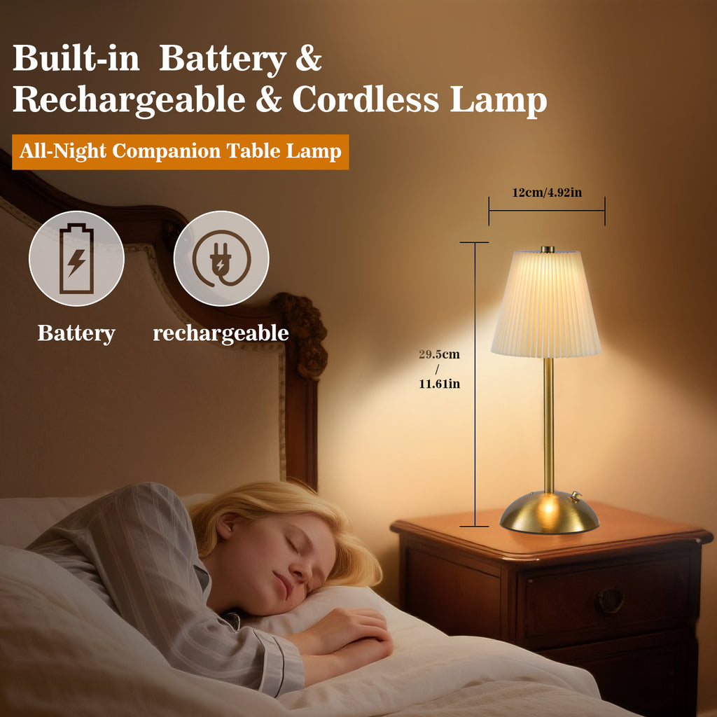 Lot de lampes de chevet sans fil plissées, socle doré, 4000 mAh