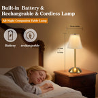 Lot de lampes de chevet sans fil plissées, socle doré, 4000 mAh