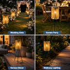 Lampadaire solaire trépied 78 cm, lanterne tressée effet rotin