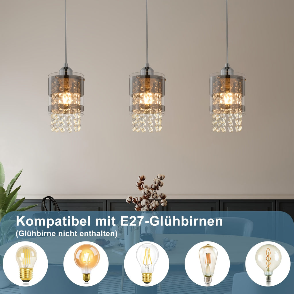 Lustre à cylindres de verre et perles de cristal, 1 ou 3 lumières E27