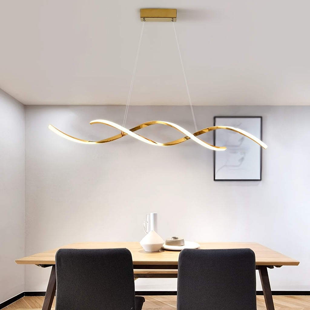 Lustre LED double vague en aluminium, doré ou argenté, 94 cm