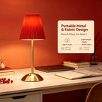Lampe de chevet sans fil rouge, abat-jour plissé et pied doré