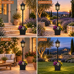 Lampadaire solaire de jardin à lanterne carrée et jardinière