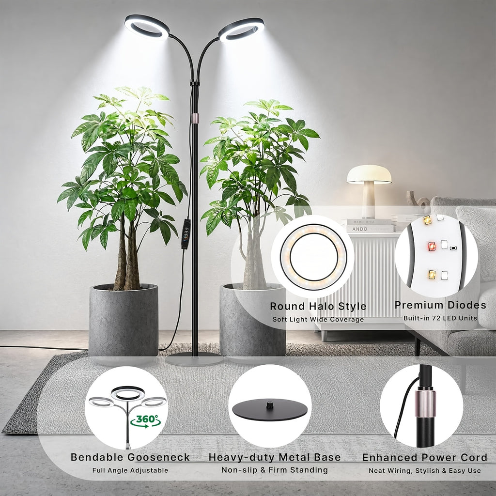 Lampadaire LED de croissance pour plantes à deux têtes, 58 à 173 cm