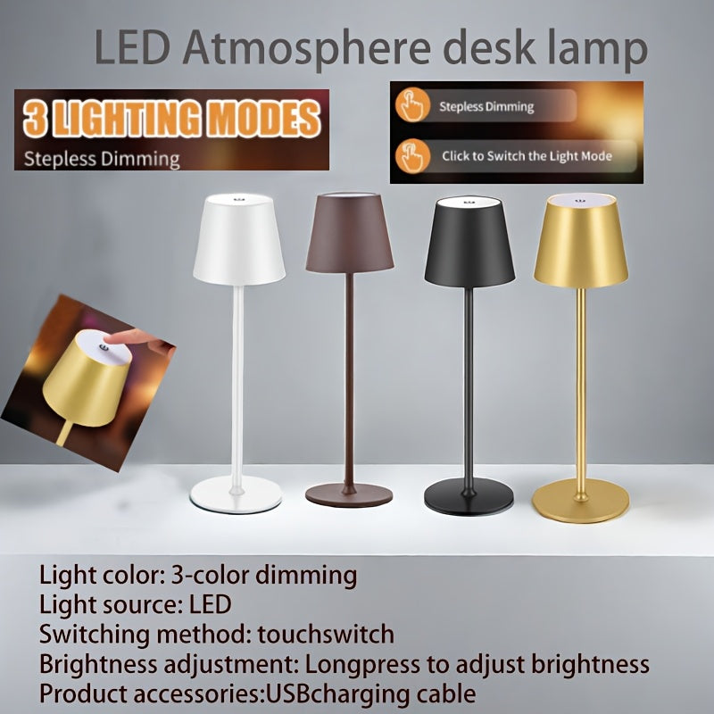 Lampe de table LED sans fil à abat-jour conique et deux hauteurs