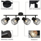 Plafonnier noir à spots grillagés E27, 3 ou 4 lumières, 50 à 64 cm