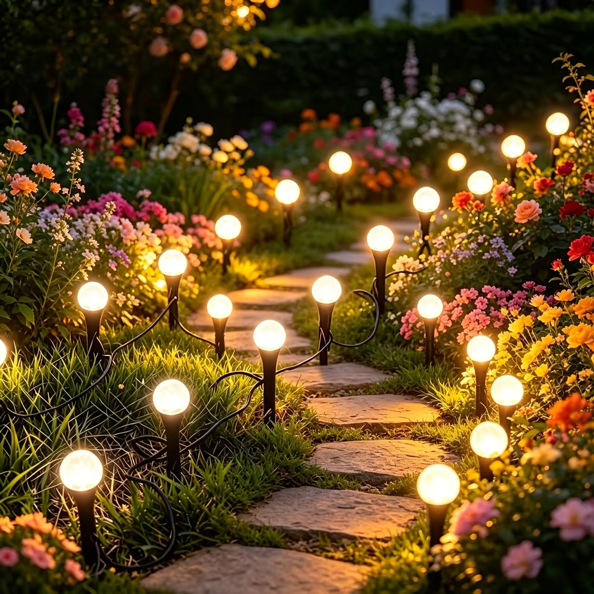 Guirlande solaire de jardin à 30 boules craquelées, 8 modes