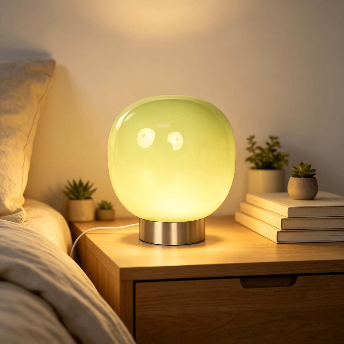 Lampe de chevet globe en verre coloré, socle métal, USB, 19 cm