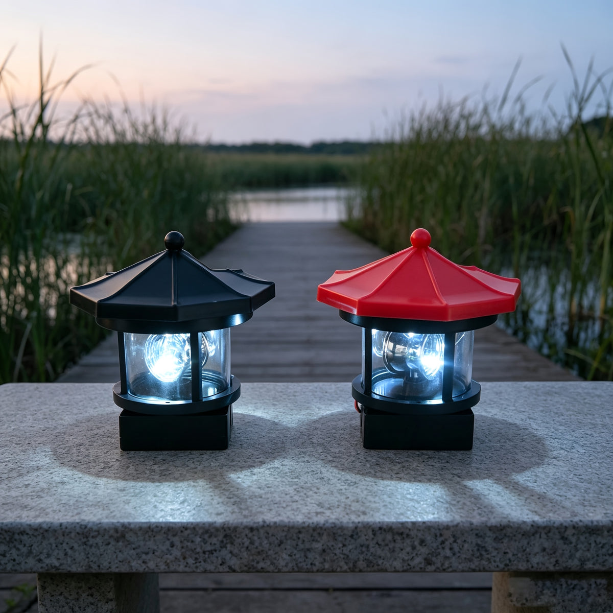 Lot de 2 lampes solaires pavillon octogonal, toit noir et rouge