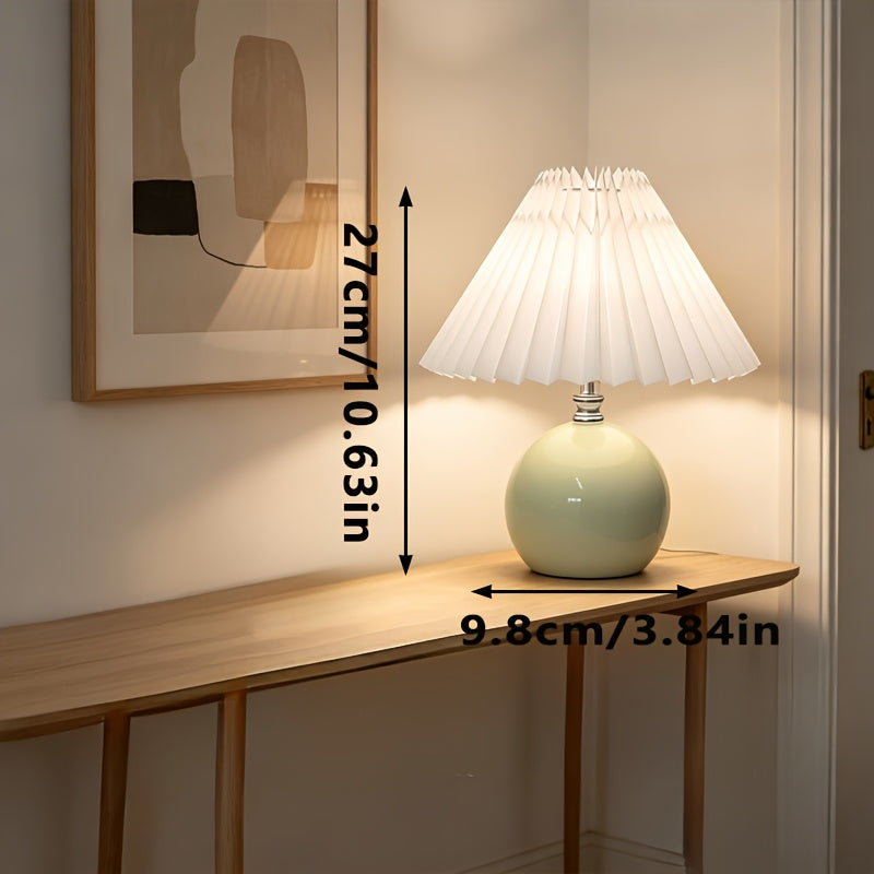 Lampe de chevet boule vert pâle, abat-jour plissé blanc, USB