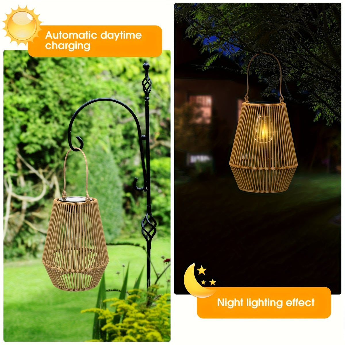 Lot de 2 lanternes solaires tressées effet rotin, 32 cm, IP65