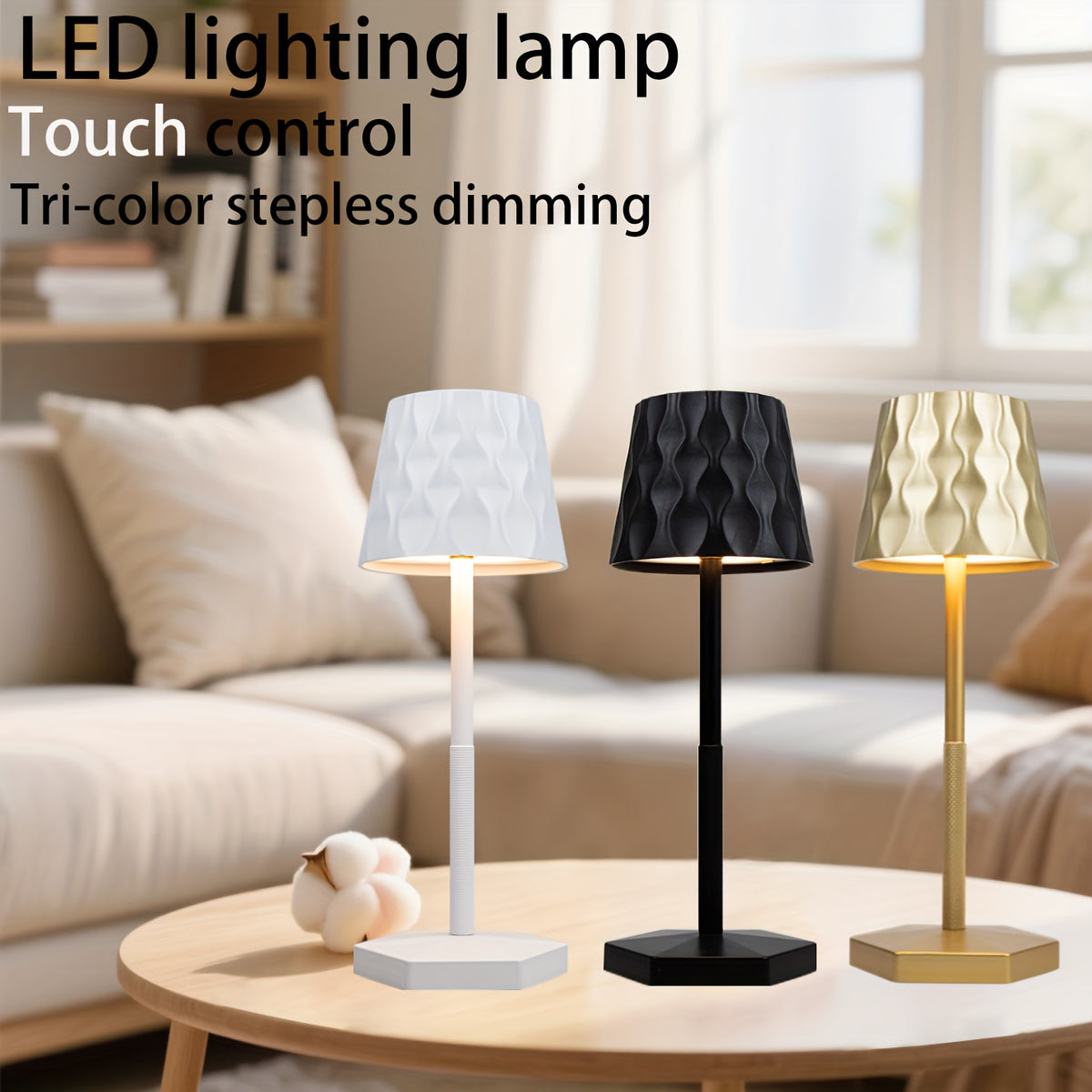 Lot de 2 lampes sans fil à abat-jour ondulé, tactiles, 30,5 cm