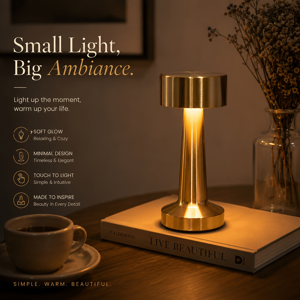 Lampe de bureau sans fil compacte en métal, tête Ø 9 cm tactile