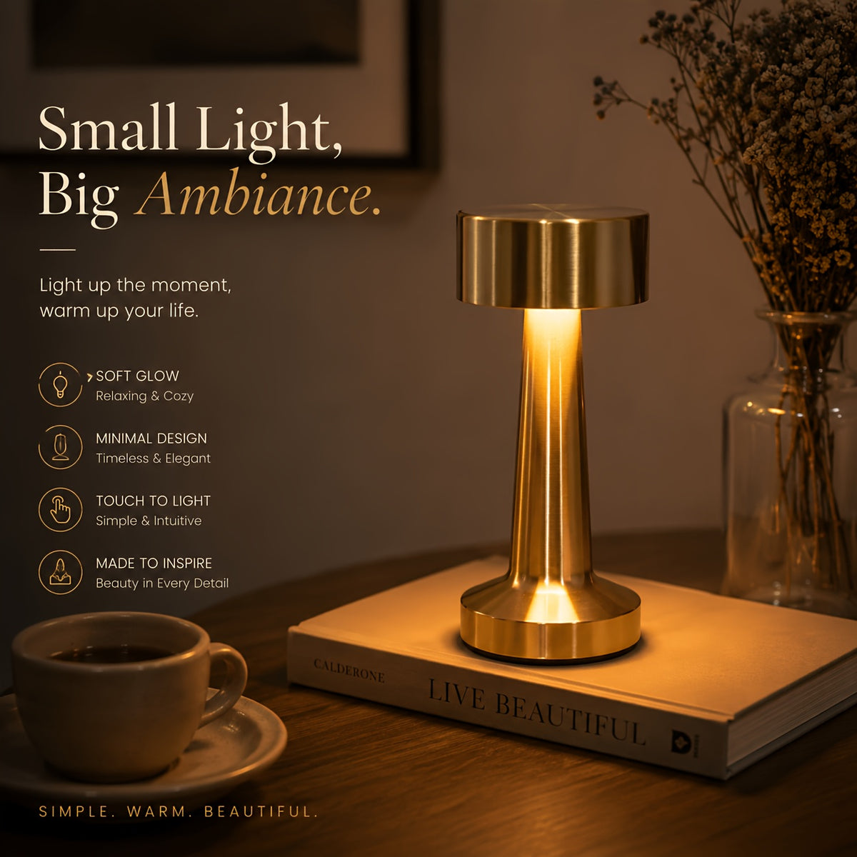 Lampe de bureau sans fil compacte en métal, tête Ø 9 cm tactile