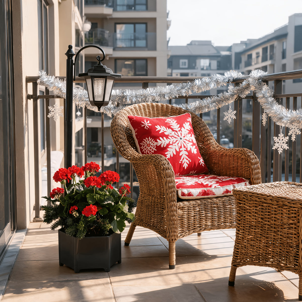 Lampadaire solaire 85 cm à jardinière hexagonale et lanterne suspendue