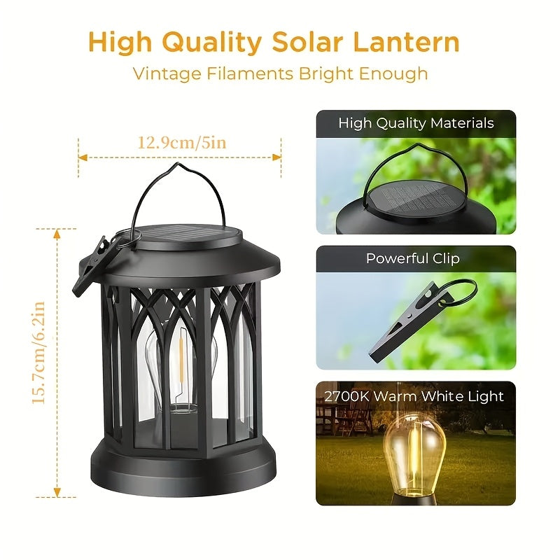 Lanterne solaire rétro à suspendre, lot de 2, ampoule filament IP65