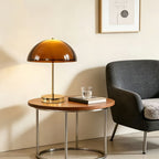 Lampe champignon à dôme ambré translucide et pied doré, 31 cm