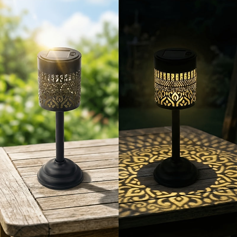 Lampe de table solaire en métal ajouré, lueur chaude, 26 cm