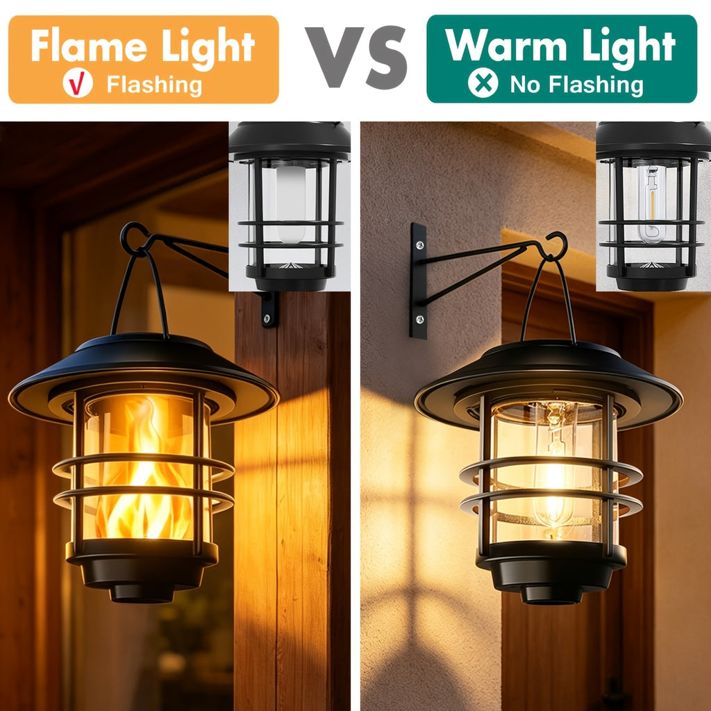Suspension solaire noire effet flamme et potence murale, IP65
