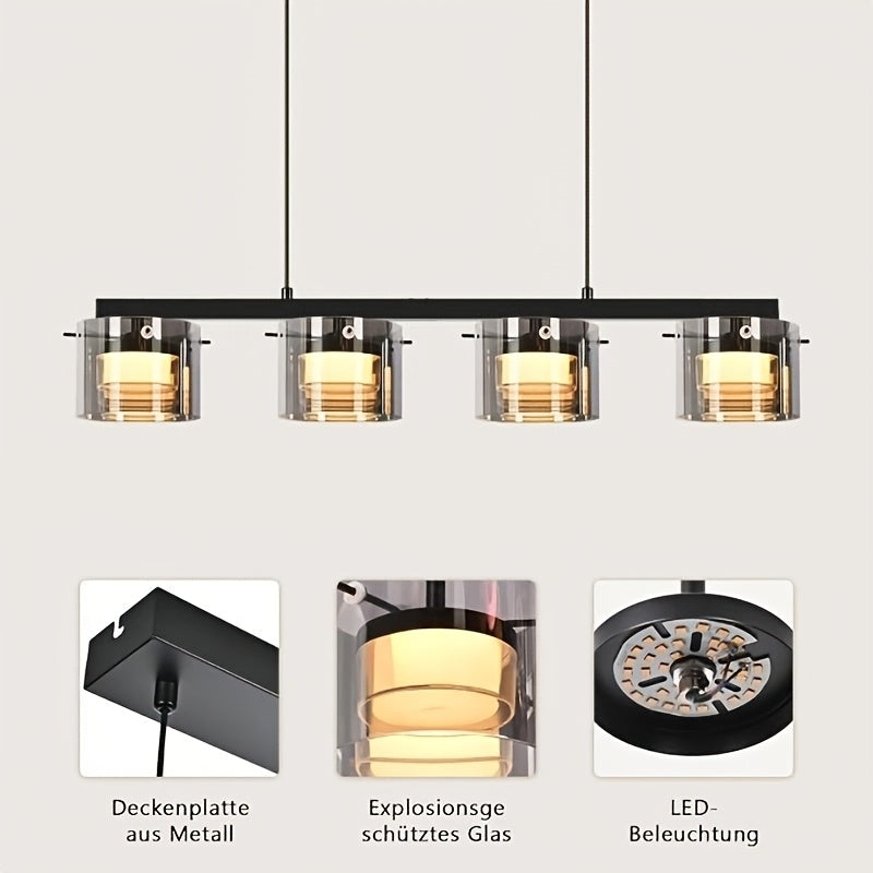 Suspension LED en verre fumé, 3 ou 4 lumières, blanc chaud 3000K