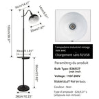 Lampadaire industriel noir avec tablette, recharge sans fil et USB