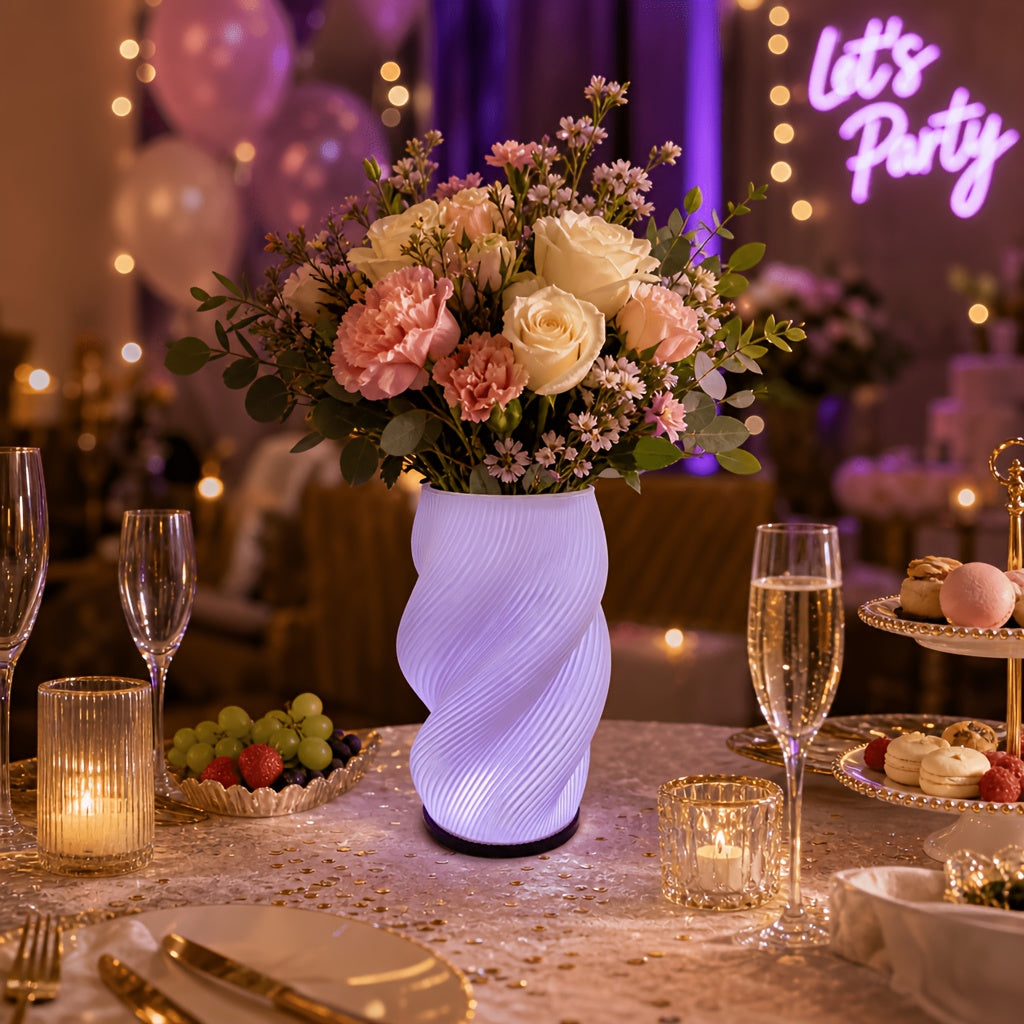 Lampe vase imprimée en 3D à spirale, vert ou lilas, USB, 19 cm