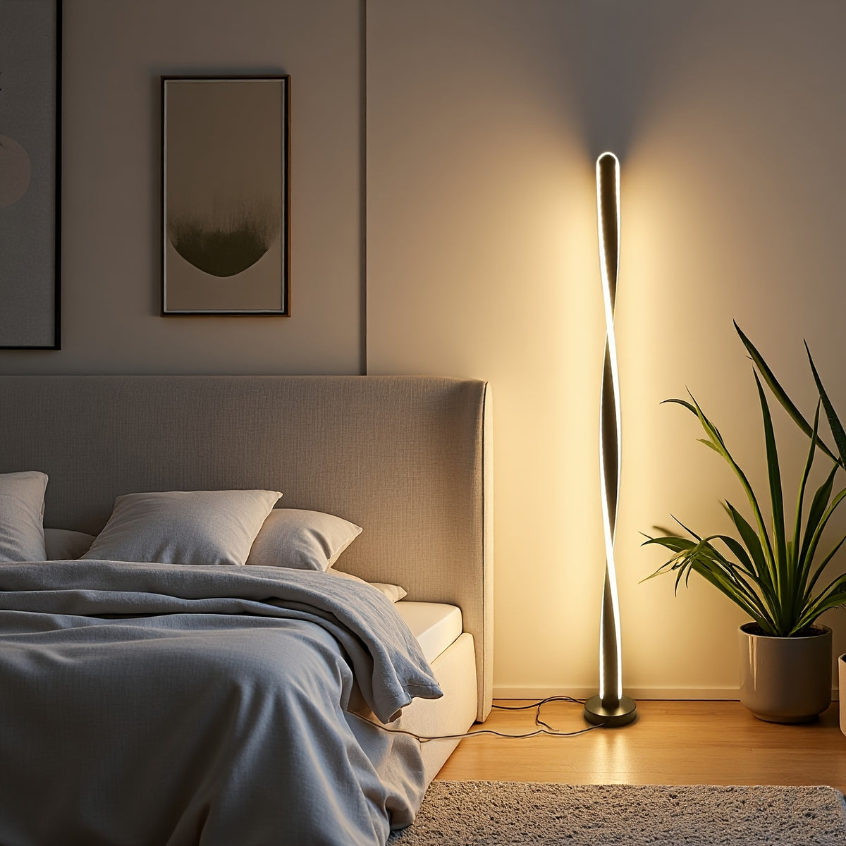 Lampadaire LED spirale minimaliste de 121 cm, trois teintes