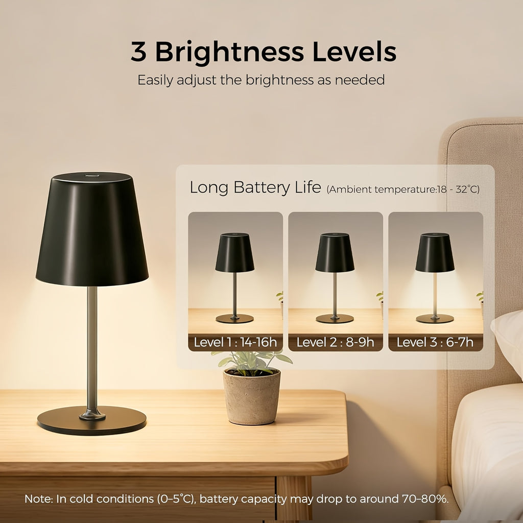 Lampe de table LED sans fil à abat-jour conique et deux hauteurs