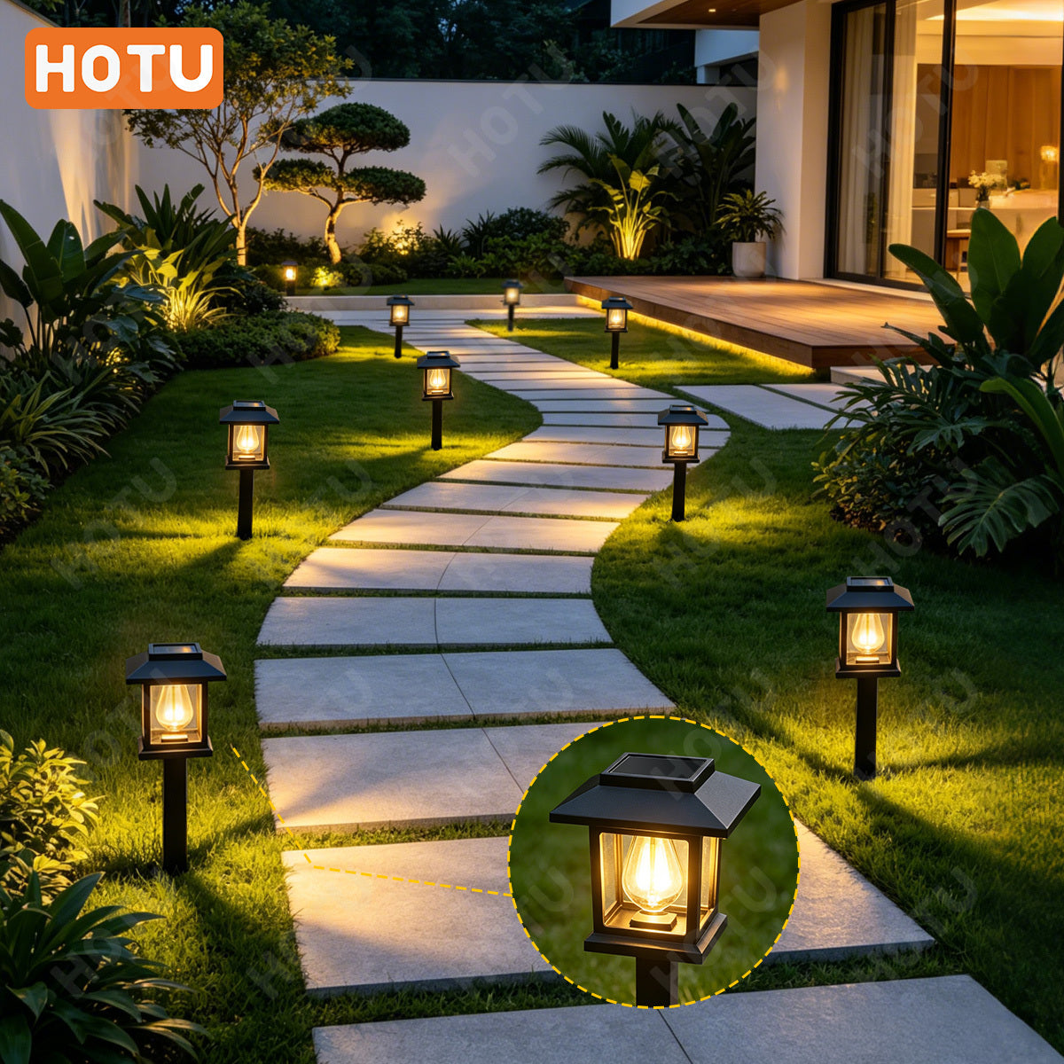 Lampe solaire lanterne à toit pagode, 48 cm, lot de 2 ou 4 piquets