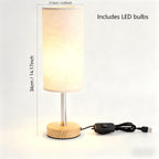 Lampe de chevet tactile cylindre en tissu, socle aspect bois clair