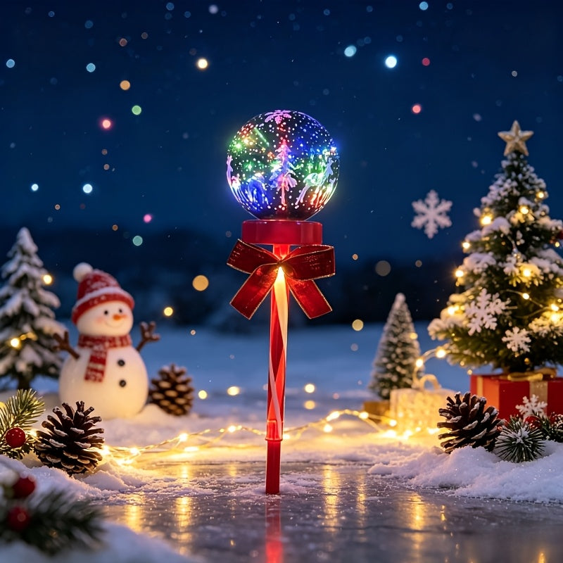 Boule de Noël solaire sur piquet, lumière colorée et clignotante