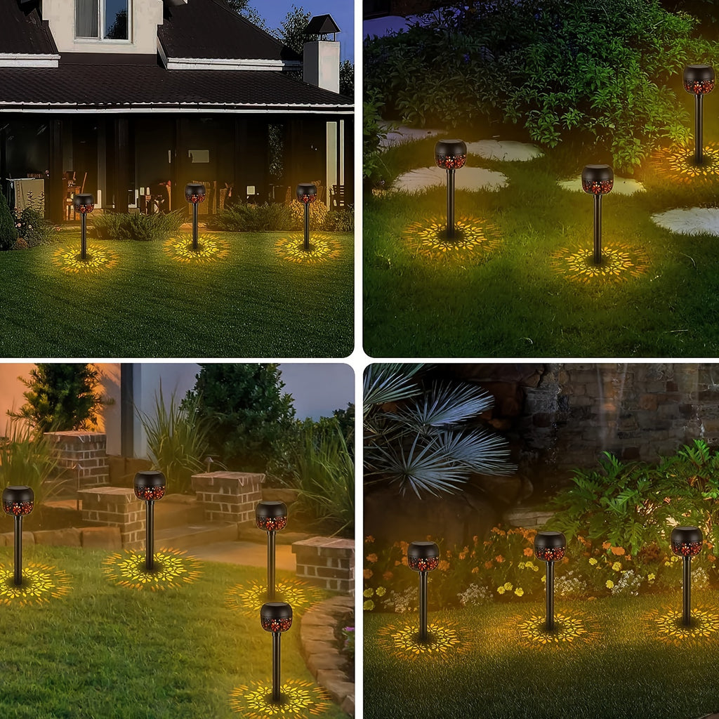 Lampe solaire à projection florale, boule noire ajourée, IP44