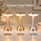 Lampe de table sans fil en métal brossé, tête plate tactile Ø 12 cm