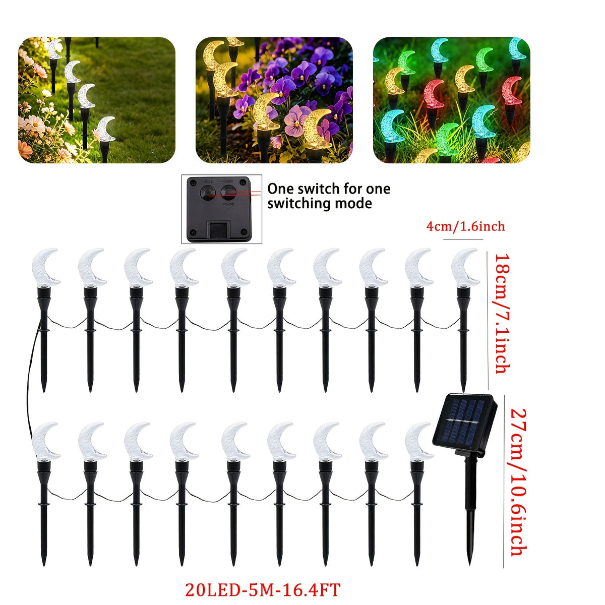 Guirlande solaire croissants de lune à bulles, 20 LED sur 5 m, IP44