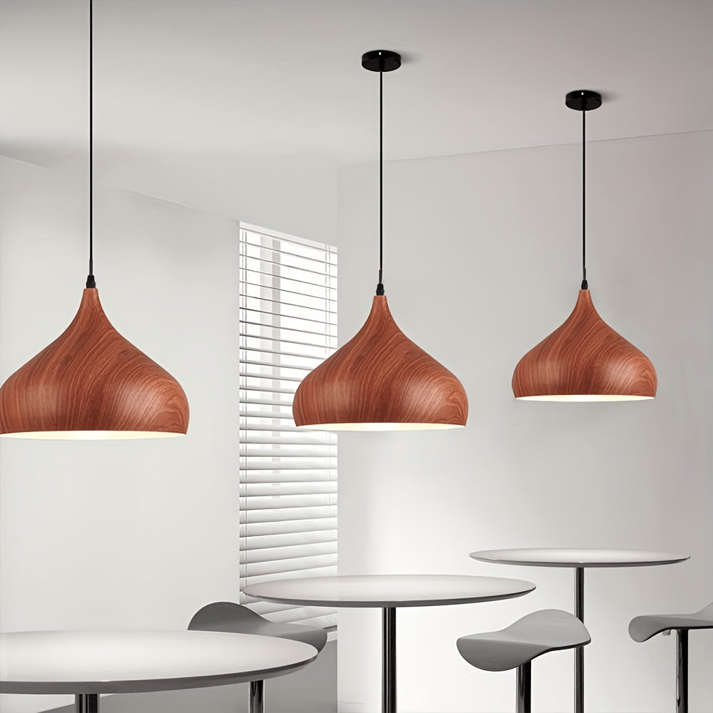 Abat-jour de suspension cloche effet bois, Ø 32 cm, deux teintes