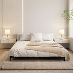Lot de 2 lampes de chevet en bois et abat-jour en tissu blanc